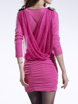 Casual V-Neck Plain Ruched Lone Sleeve Bodycon Dress