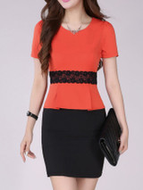 Casual Round Neck Color Block Peplum Bodycon Dress