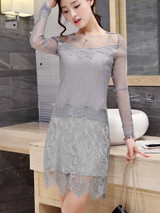 Casual Asymmetric Neck Decorative Lace Hollow Out Plain Bodycon Dress