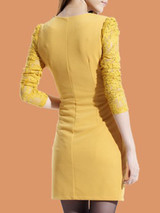 Casual V-Neck Rhinestone Ruched Hollow Out Plain Bodycon Dress