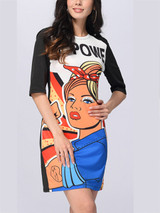 Casual Crew Neck Cartoon Printed Bodycon Dress With Half Sleeve