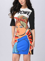 Casual Crew Neck Cartoon Printed Bodycon Dress With Half Sleeve