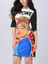 Casual Crew Neck Cartoon Printed Bodycon Dress With Half Sleeve