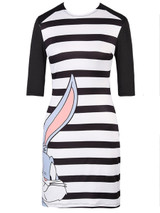 Casual Crew Neck Cartoon Striped Half Sleeve Bodycon Dress