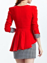 Casual Round Neck Peplum Houndstooth Mini Bodycon Dress