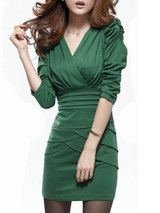 Casual V-Neck Plain Ruched Mini Bodycon Dress