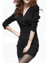 Casual V-Neck Plain Ruched Mini Bodycon Dress