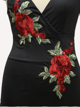 Casual Spaghetti Strap Embroidery Patch X-Back Bodycon Dress