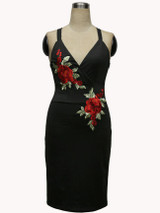 Casual Spaghetti Strap Embroidery Patch X-Back Bodycon Dress