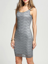 Casual Round Neck Hollow Out Plain Lace Bodycon Dress Casual Round Neck Hollow Out Plain Lace Bodycon Dress