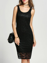 Casual Round Neck Hollow Out Plain Lace Bodycon Dress Casual Round Neck Hollow Out Plain Lace Bodycon Dress