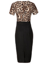 Casual V-Neck Ruffle Trim Leopard Bodycon Dress