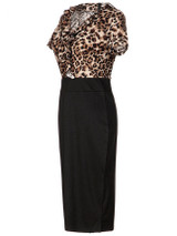 Casual V-Neck Ruffle Trim Leopard Bodycon Dress