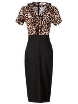 Casual V-Neck Ruffle Trim Leopard Bodycon Dress