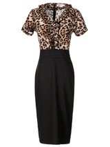 Casual V-Neck Ruffle Trim Leopard Bodycon Dress