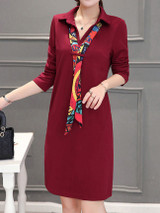 Casual Turn Down Collar Pocket Removable Tie Bodycon Dress