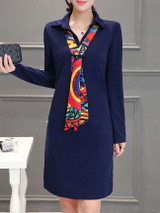 Casual Turn Down Collar Pocket Removable Tie Bodycon Dress