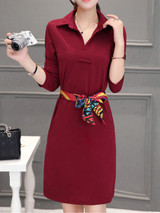 Casual Turn Down Collar Pocket Removable Tie Bodycon Dress