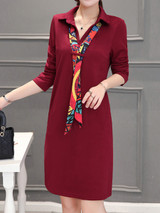 Casual Turn Down Collar Pocket Removable Tie Bodycon Dress