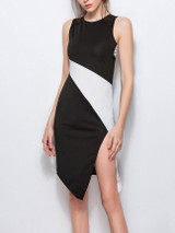 Casual Asymmetric Hem Racerback Color Block Bodycon Dress