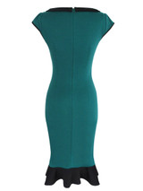 Casual Round Neck Decorative Button Color Block Mermaid Bodycon Dress