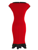 Casual Round Neck Decorative Button Color Block Mermaid Bodycon Dress
