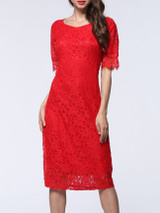 Casual Sweet Heart Hollow Out Plain Lace Bodycon Dress