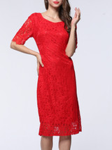 Casual Sweet Heart Hollow Out Plain Lace Bodycon Dress