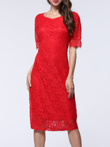 Casual Sweet Heart Hollow Out Plain Lace Bodycon Dress