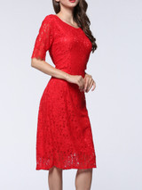 Casual Sweet Heart Hollow Out Plain Lace Bodycon Dress