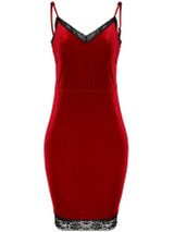 Casual Sexy Spaghetti Strap Decorative Lace Velvet Bodycon Dress