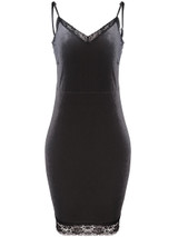 Casual Sexy Spaghetti Strap Decorative Lace Velvet Bodycon Dress