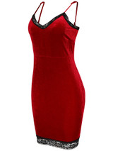 Casual Sexy Spaghetti Strap Decorative Lace Velvet Bodycon Dress