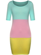 Casual Round Neck Color Block Bodycon Dress