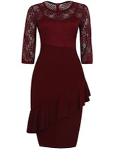 Casual Designed Flounce Hollow Out Solid Round Neck Bodycon Dress