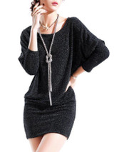 Casual Sparkling Round Neck Batwing Sleeve Bodycon Dress
