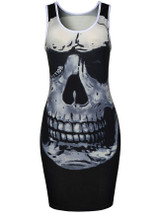 Casual Distinctive Round Neck Skull Printed Bodycon Dress