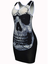 Casual Distinctive Round Neck Skull Printed Bodycon Dress