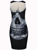 Casual Distinctive Round Neck Skull Printed Bodycon Dress