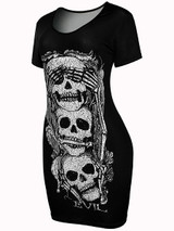 Casual Round Neck Stylish Skull Printed Mini Bodycon Dress
