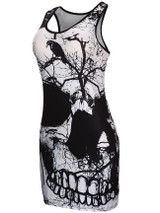 Casual Street Style Round Neck Skull Printed Mini Bodycon Dress