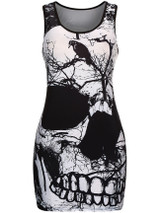 Casual Street Style Round Neck Skull Printed Mini Bodycon Dress