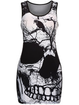 Casual Street Style Round Neck Skull Printed Mini Bodycon Dress