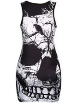Casual Street Style Round Neck Skull Printed Mini Bodycon Dress