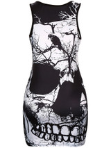 Casual Street Style Round Neck Skull Printed Mini Bodycon Dress
