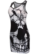 Casual Street Style Round Neck Skull Printed Mini Bodycon Dress