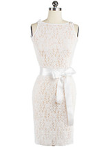 Casual Boat Neck Bowknot Slit Plain Lace Bodycon Dress