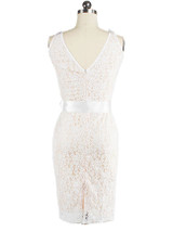 Casual Boat Neck Bowknot Slit Plain Lace Bodycon Dress