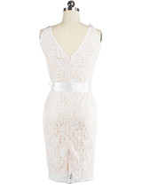 Casual Boat Neck Bowknot Slit Plain Lace Bodycon Dress