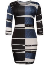 Casual Asymmetric Stripe Color Block Bodycon Dress